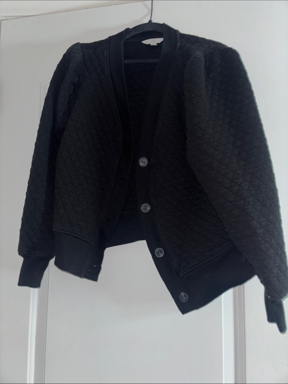 Time and Tru Black Quilted Button-Front Puffer Jacket